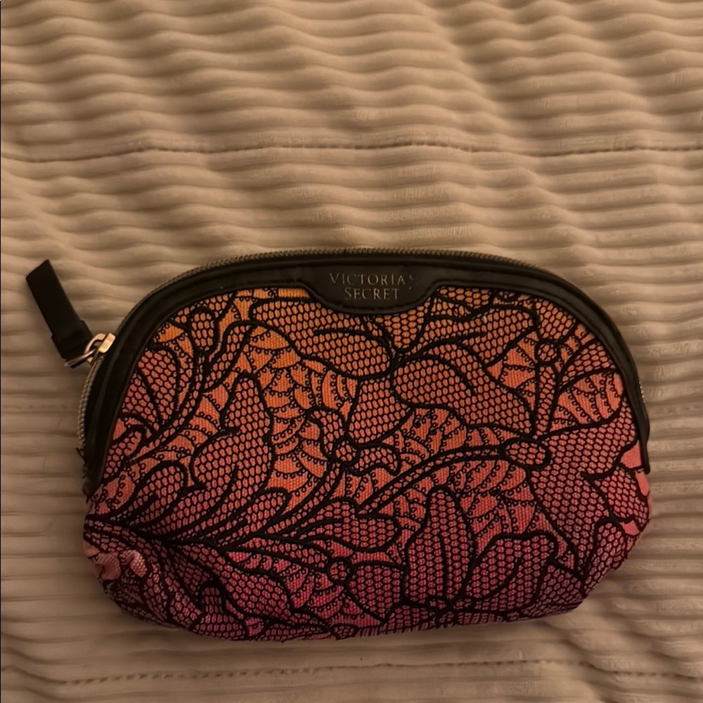 Victoria's Secret Pink and Black Lace Cosmetic Case